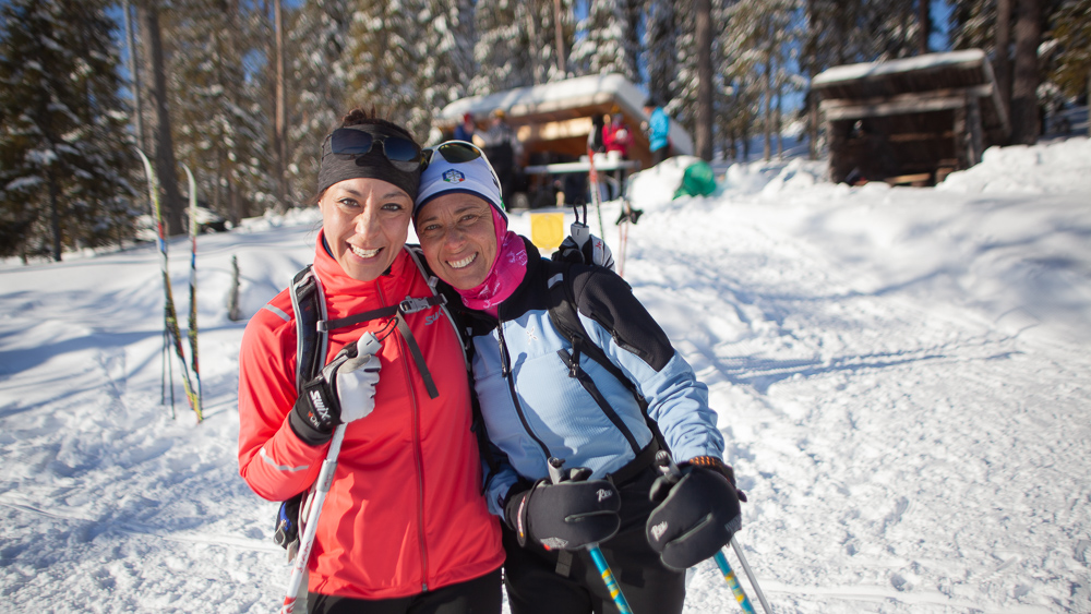 Border to border ski happy girls