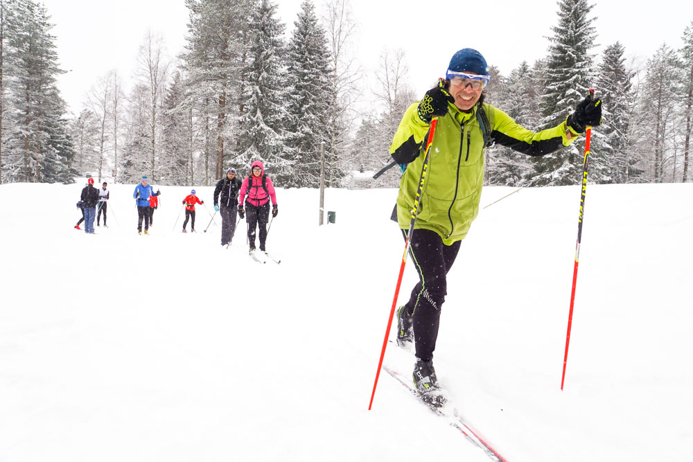 Skiers starting journey