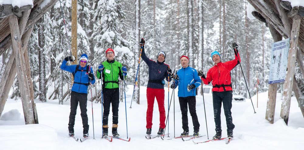 Happy skiers in Syöte area 